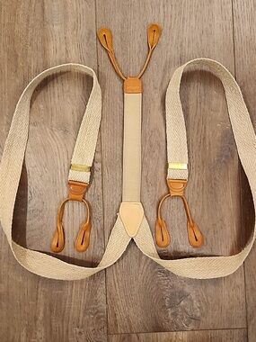 Vintage Polo Ralph Lauren Woven Braces Suspenders Leather Trim Made in USA